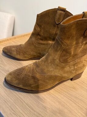 Sézane Suede Ankle Booties in Tan Brown